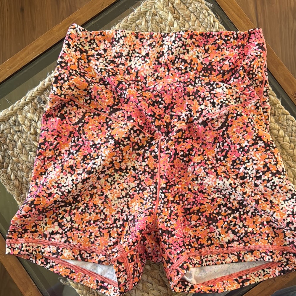 Pink and Orange High-Waisted Crossover Bike Shorts